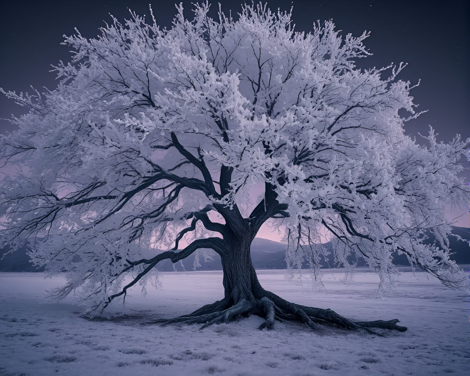Tranquil scene of infrared ancient tree with glistening water droplets