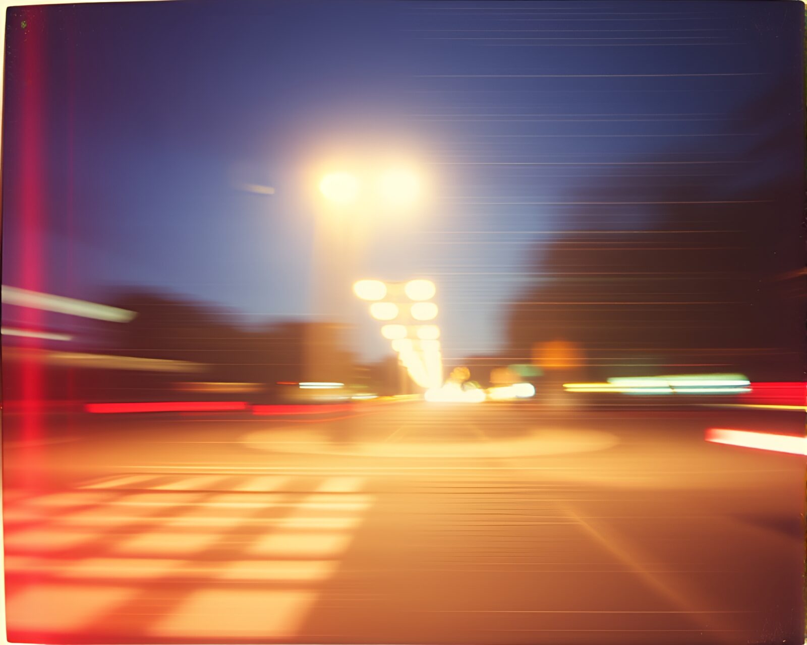 Digitally distorted motion blur in bright Polaroid-style frame