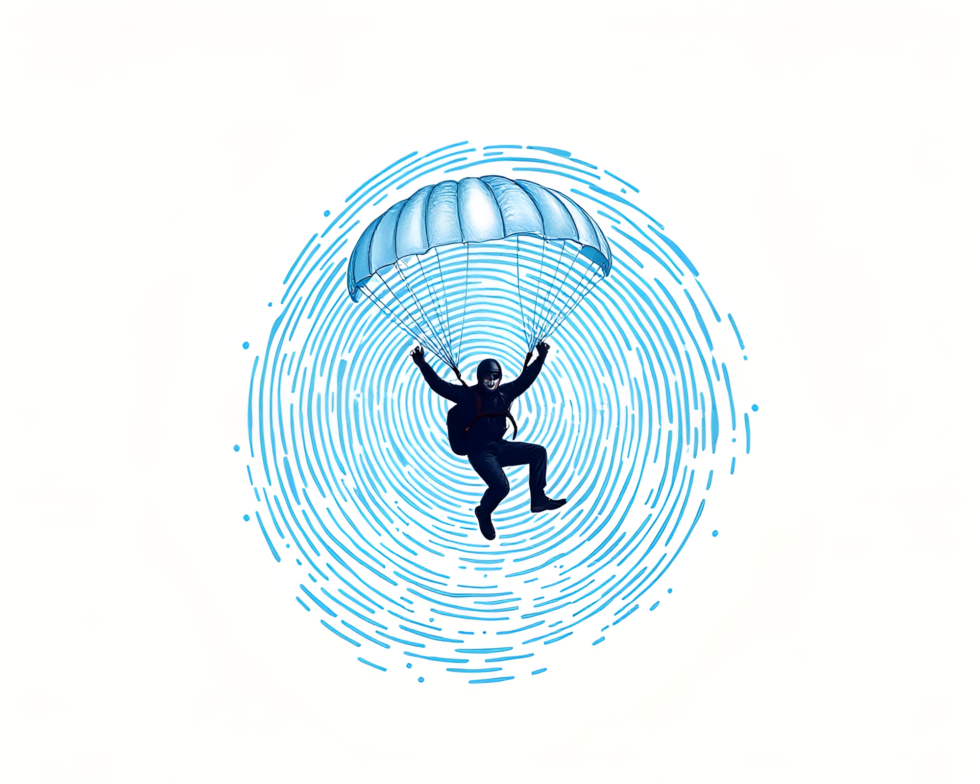 Arctic Blue Parachute Jumper in Fingerprint Swirl Storm – free AI stock image