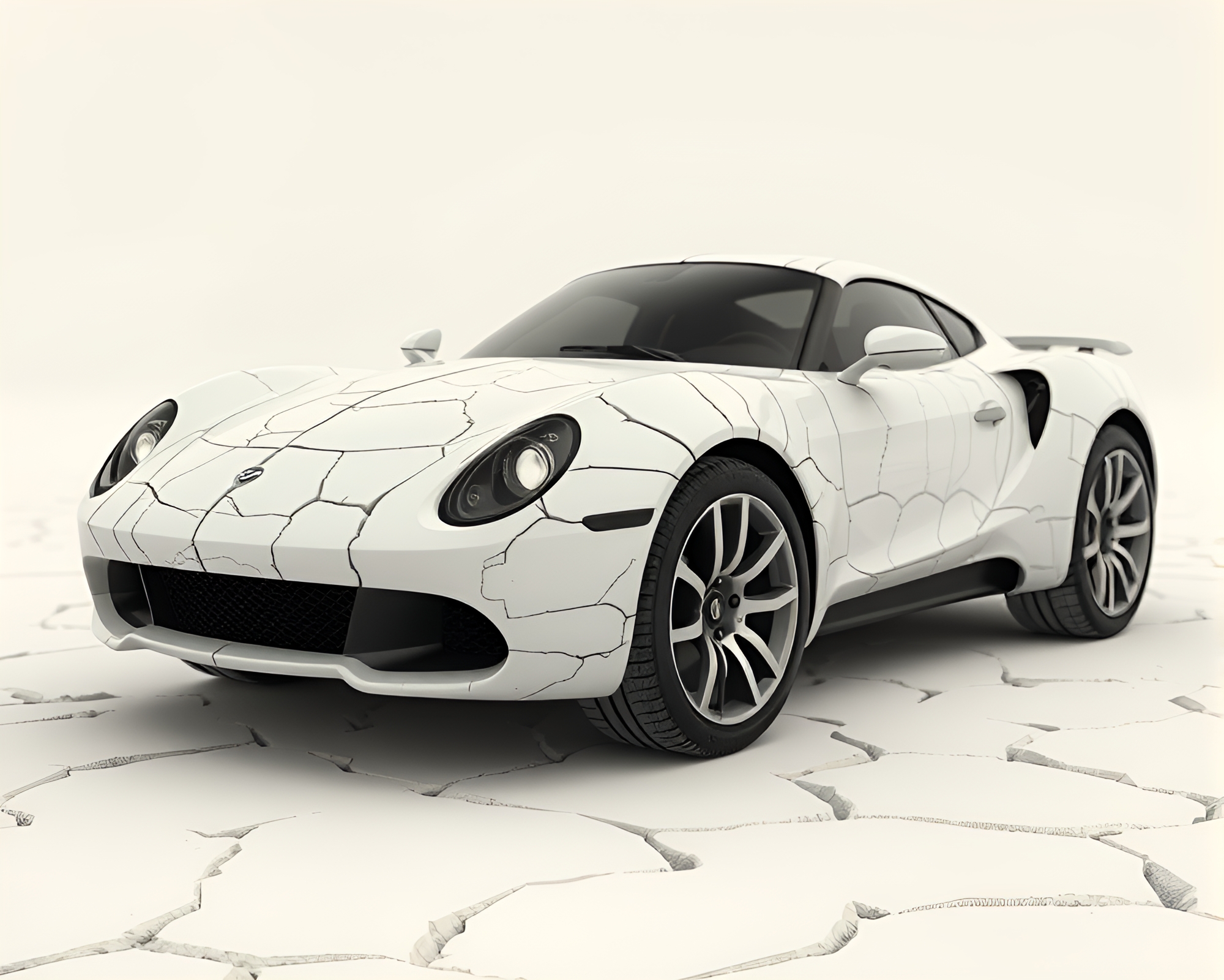 Cracked Earth Hover Car in Ivory White World – free AI stock image