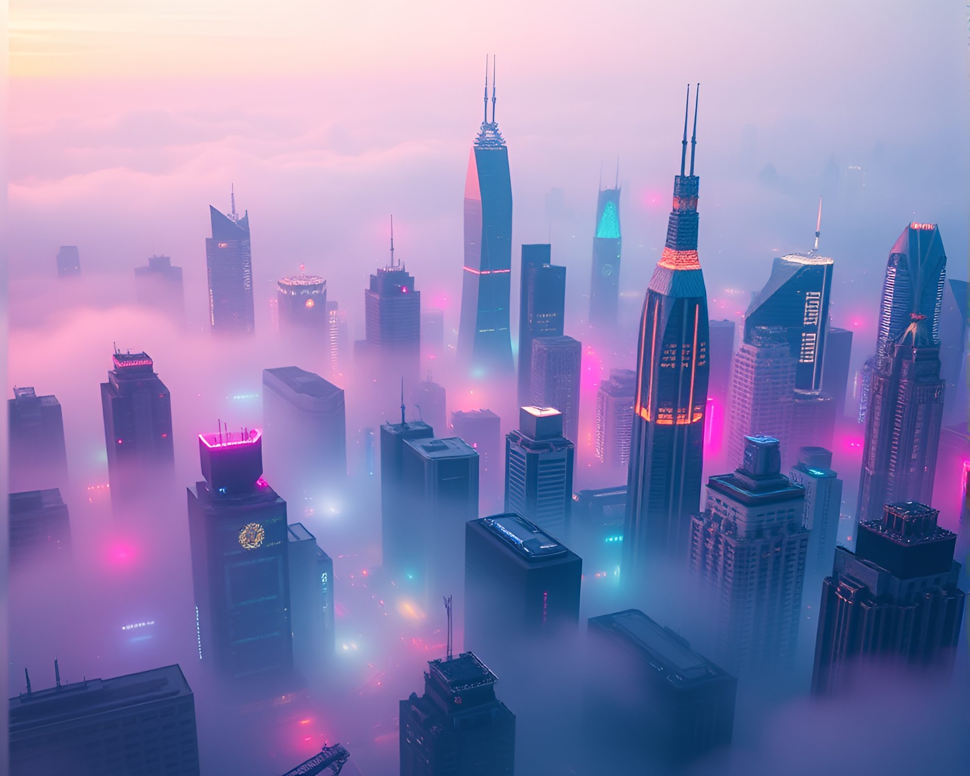 Futuristic Origami City in Galaxy Hues Amid Drifting Fog – free AI stock image