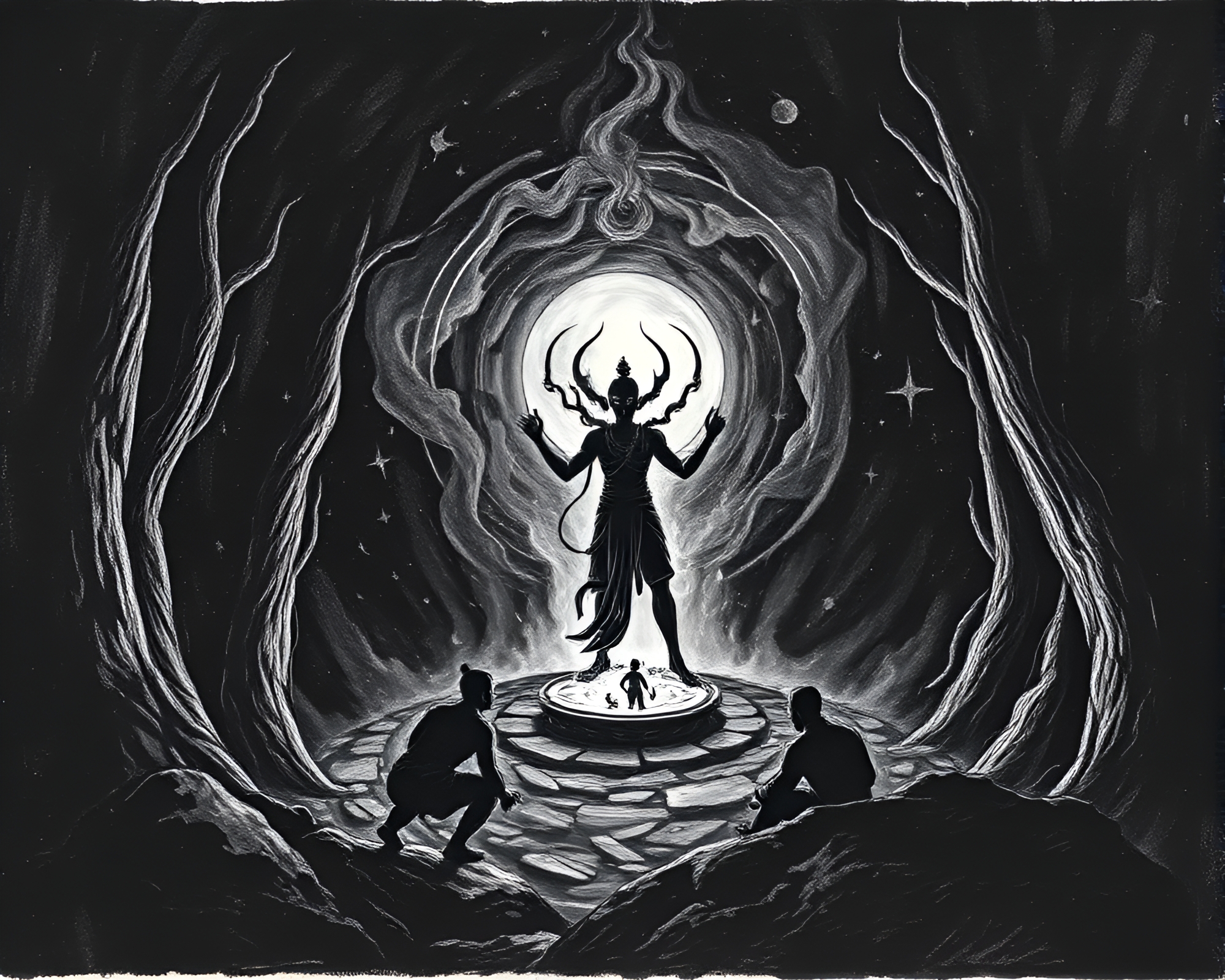 Mystical Djinn in Woodcut Print Style – free AI stock image