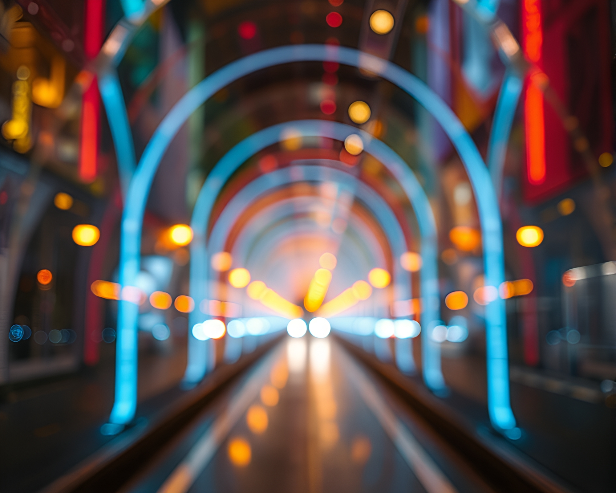 Neon Glass Tunnel with Stained Glass Effect – free AI stock image