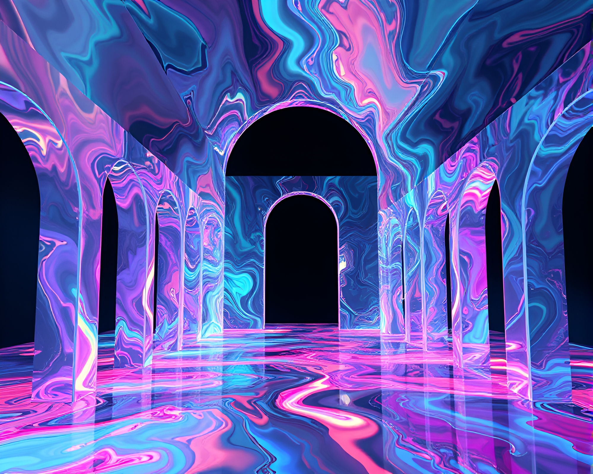 Fluid Simulation Astral Projection in Glitch Architectural Frame – free AI stock image