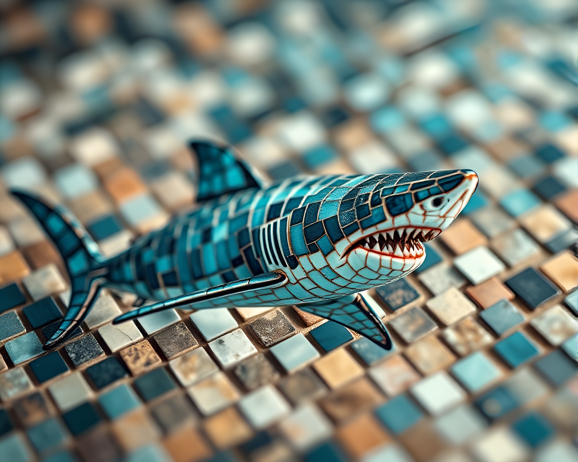 Sapphire Shark Mosaic Tiling in Miniature – free AI stock image