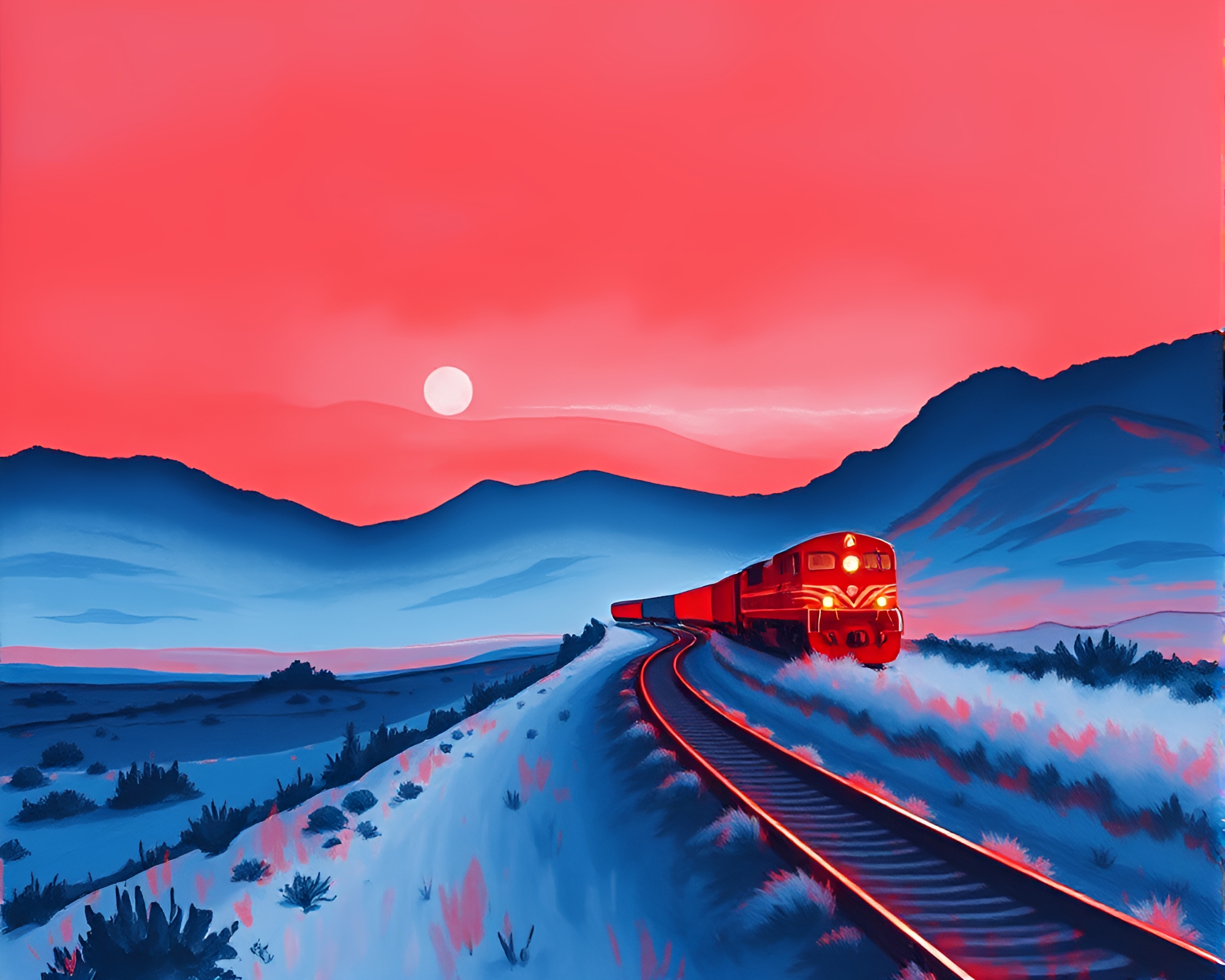 Mesmerizing Plateau Train Light Trails Duo-Tone – free AI stock image
