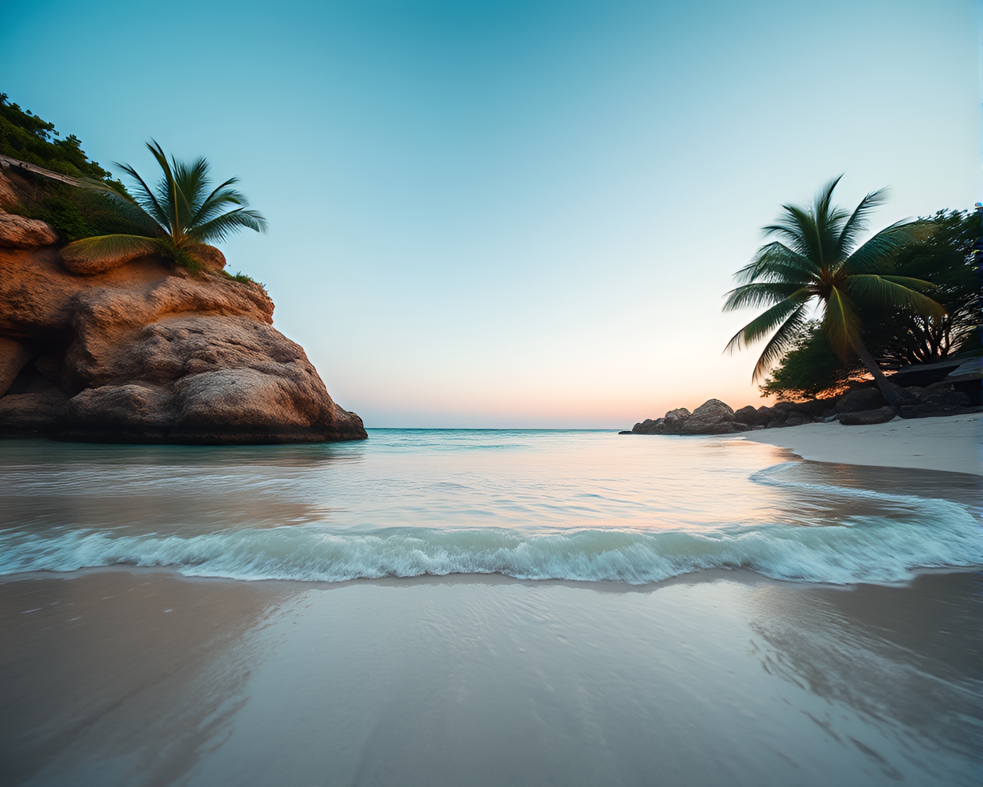 Serenity: Beach Sunset in Turquoise Blue Hour – free AI stock image