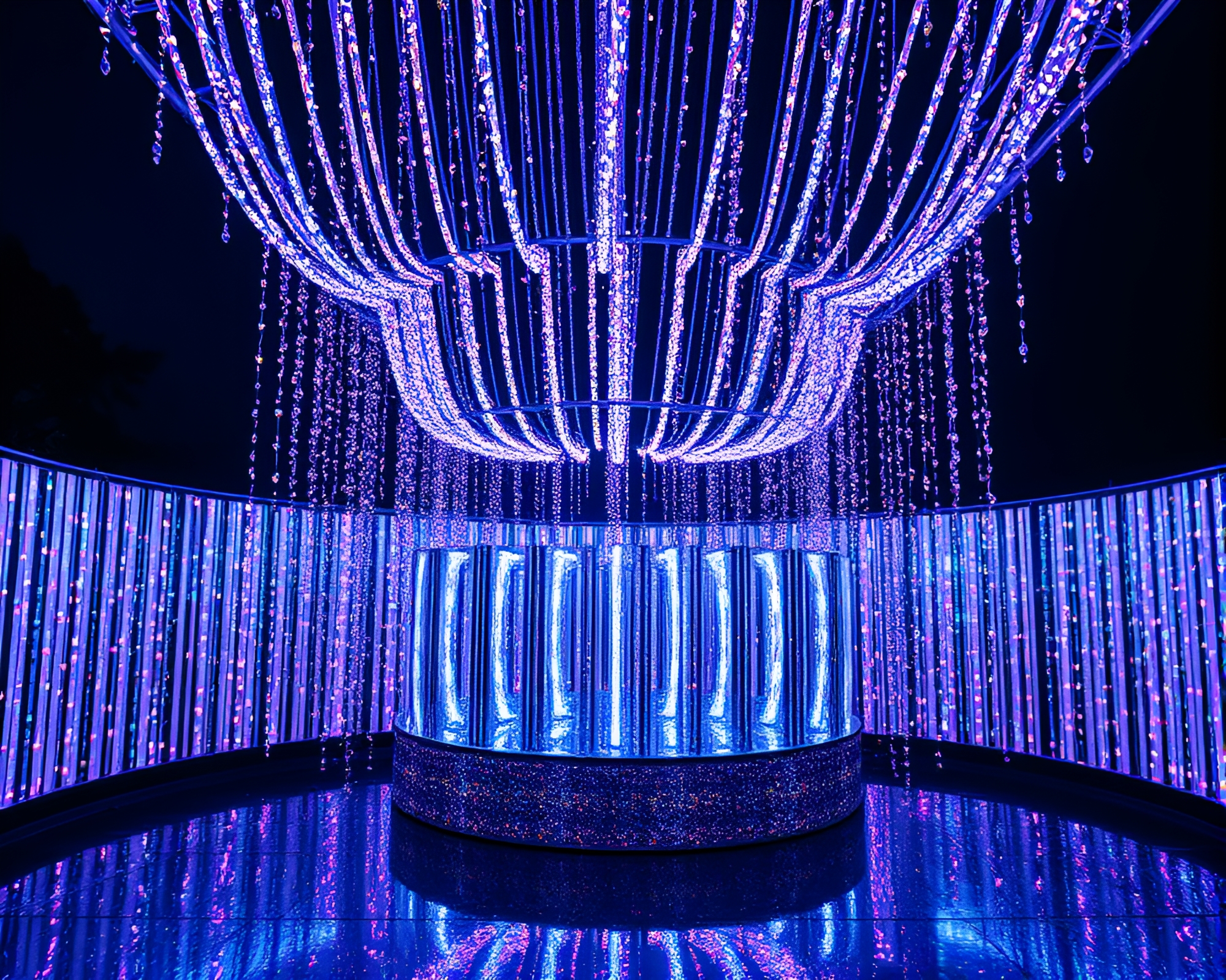 Holographic Floating Pavilion with Glitter Dust Barcode – free AI stock image