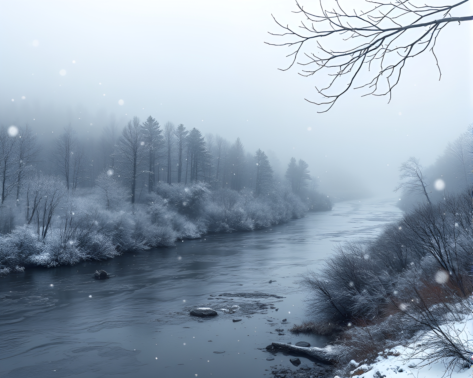 Savage River Snowflakes: Line Art Mystical Reflections – free AI stock image