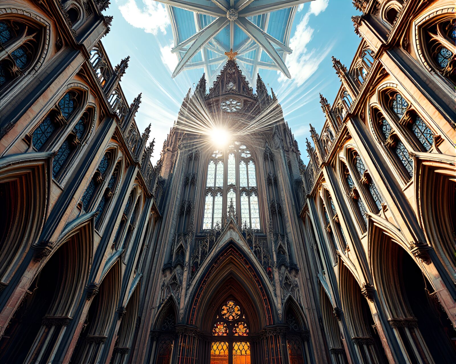 Vivid lights and intricate design in Gothic cathedral zoom burst