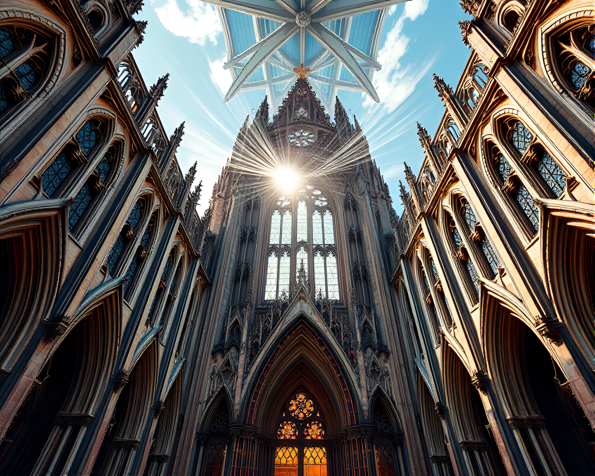Gothic Prism Refraction: Maximalist Cathedral Zoom Burst – free AI stock image