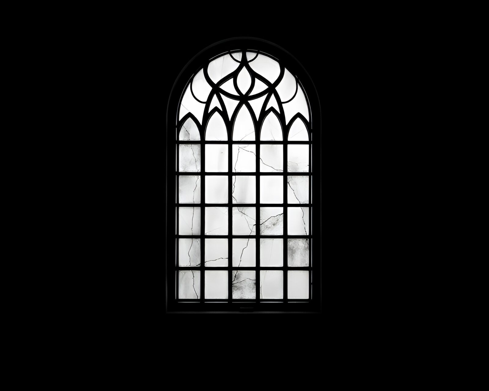Soothing low-key lit stained-glass window in grayscale hues