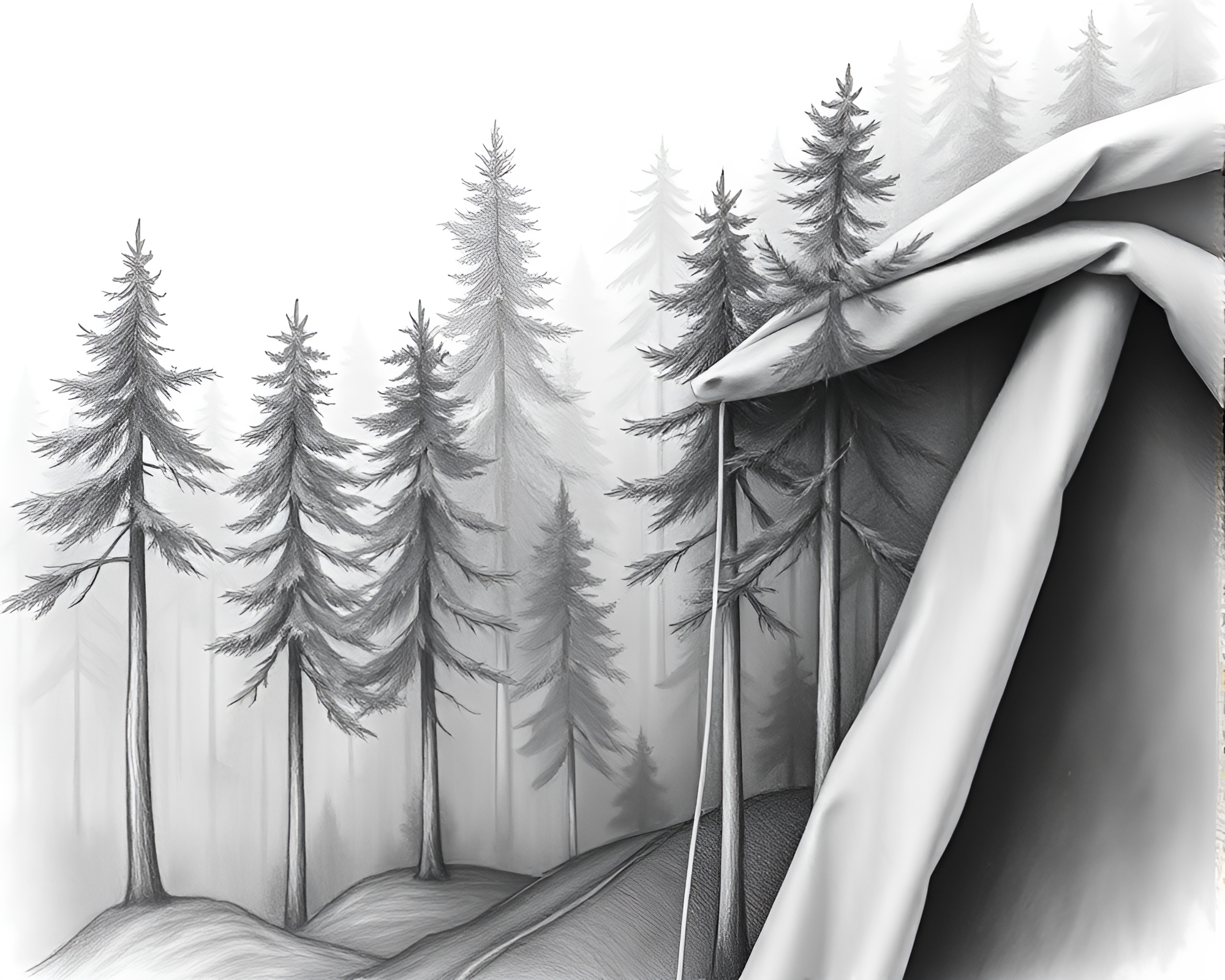 Enchanted Forest Fabric Folds Chalk Drawing – free AI stock image