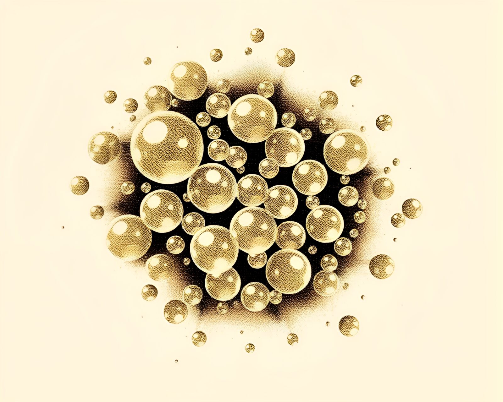 Binary code bubbles in sepia with intricate crosshatch shading