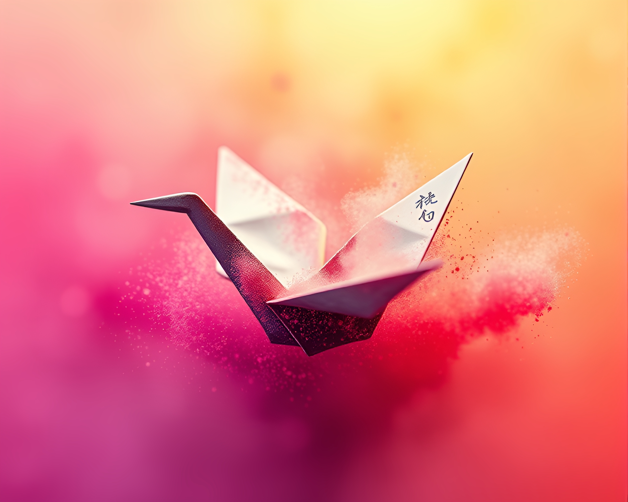 Surreal Dusty Origami Crane Calligraphy Composition – free AI stock image