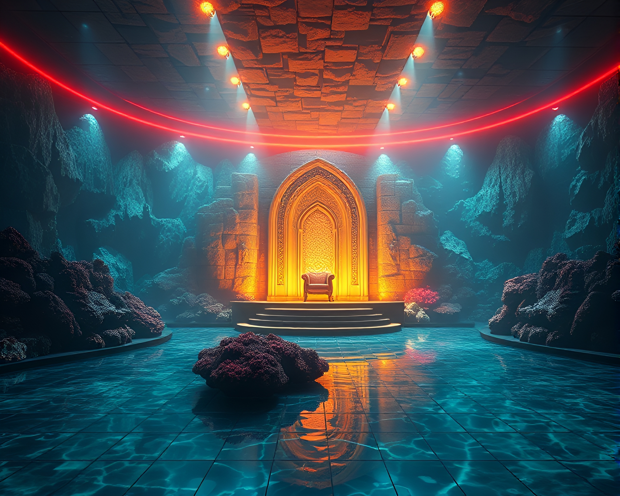Coral Atoll Throne Room Illuminated by Softbox Lighting – free AI stock image