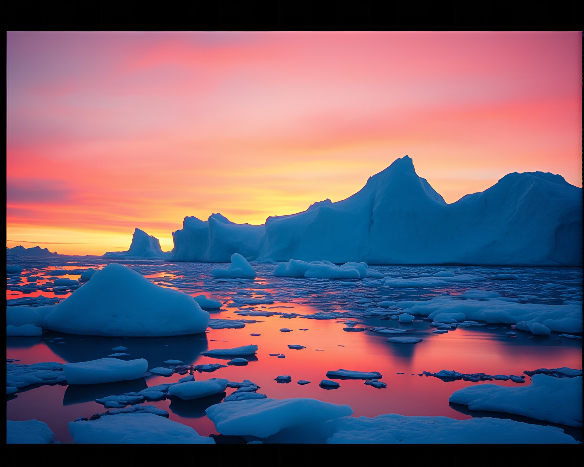 Arctic Iceberg Sunset through Film Sprockets – free AI stock image