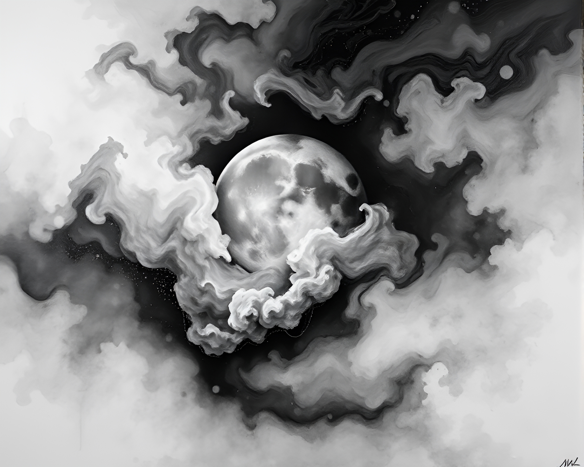 Swirling Quantum Cloud in Lunar Encaustic Painting – free AI stock image