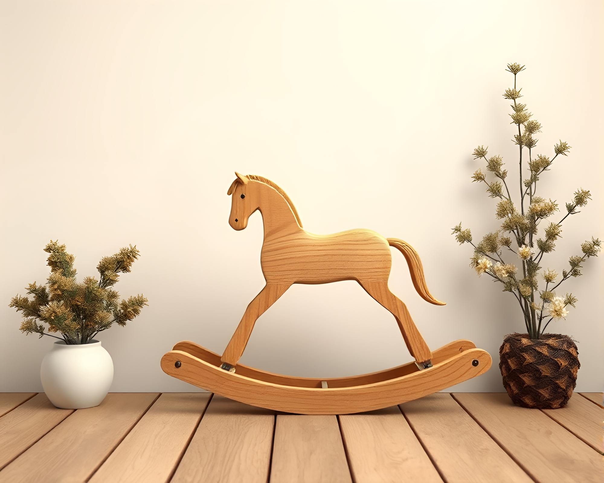 Wooden Rocking Horse in High Saturation Manga Style – free AI stock image