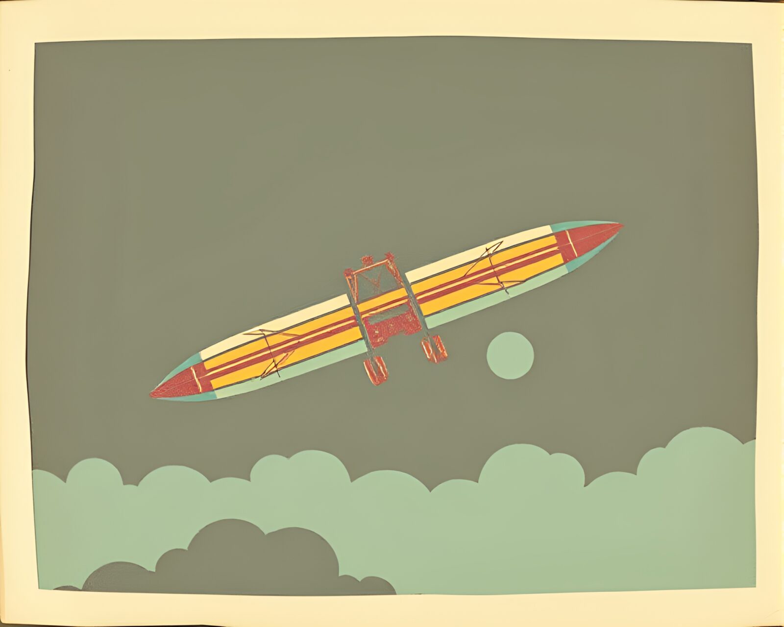 Vintage Zeppelin airship on textured paper with flickering CRT screen