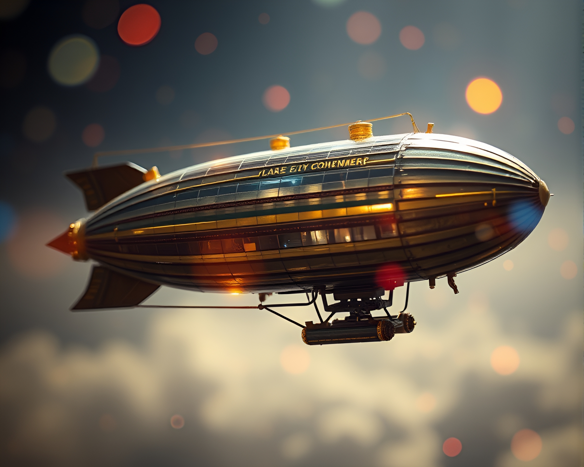 Steampunk Airship with Holographic Sheen Vignette Border – free AI stock image