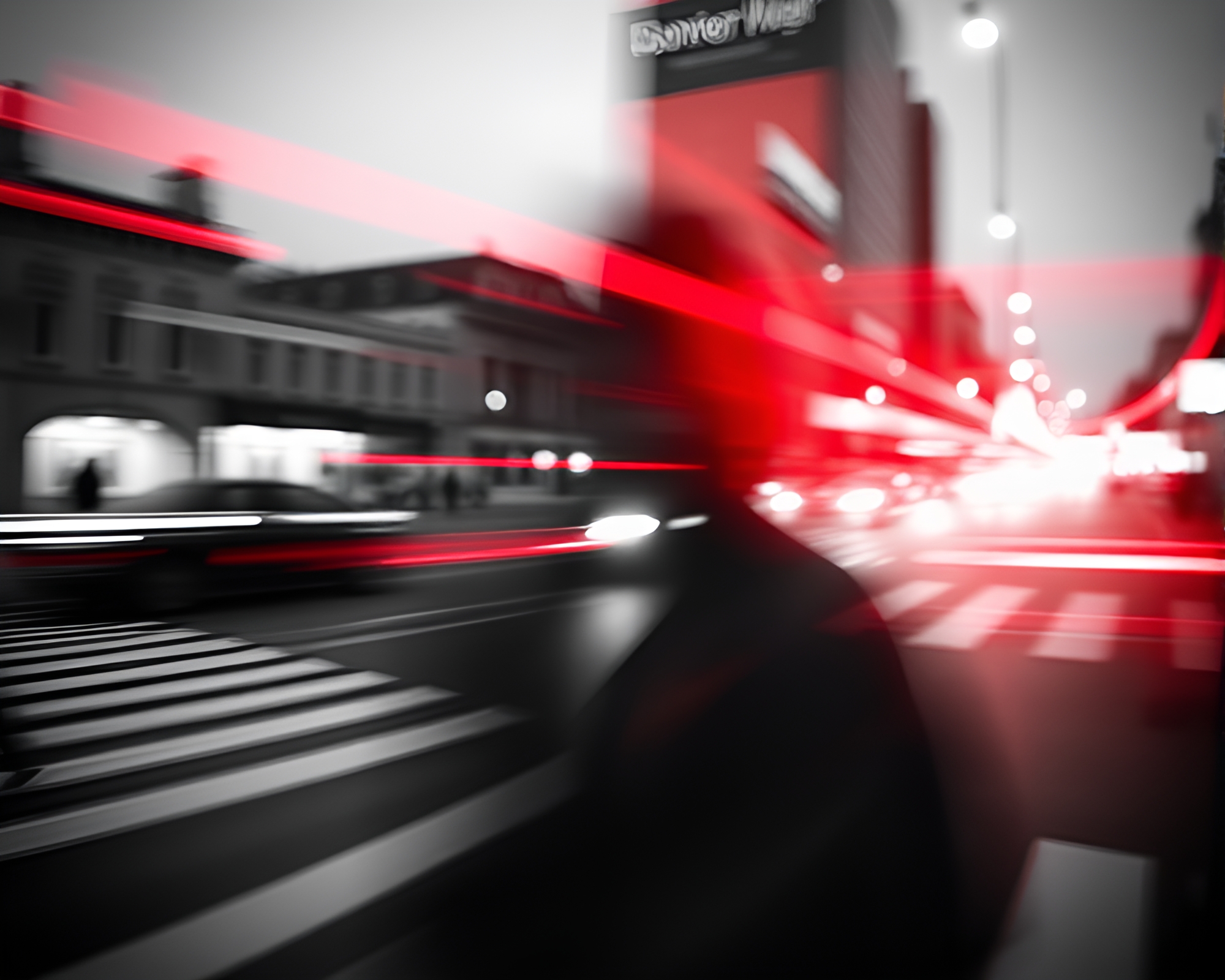Time-Traveling Double Exposure in Monochrome Red Tilt-Shift – free AI stock image