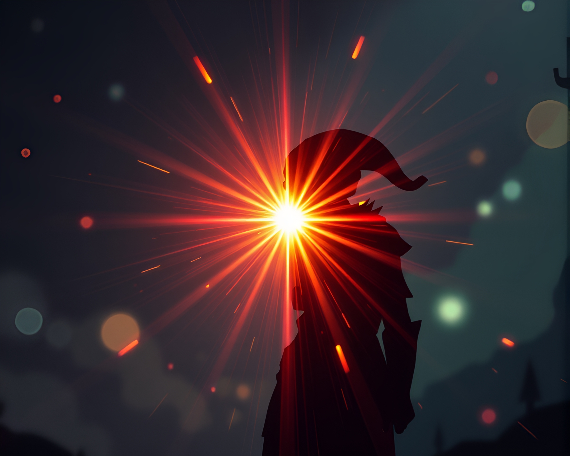 Mystical Pixelated Elf Under Lens Flare Silhouette – free AI stock image