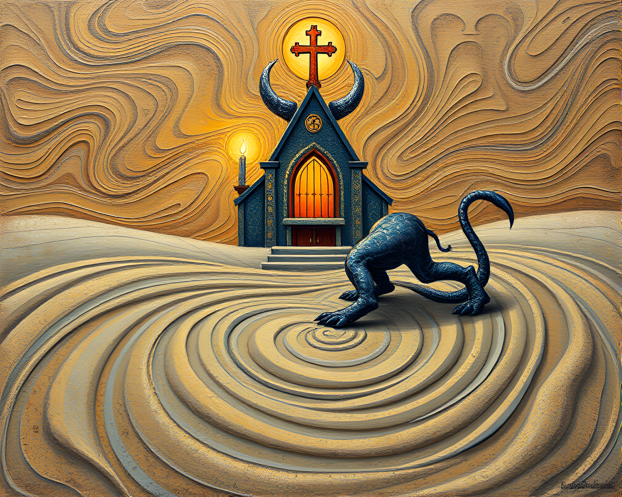 Majestic Minotaur in Sand Swirl Acrylic Painting – free AI stock image