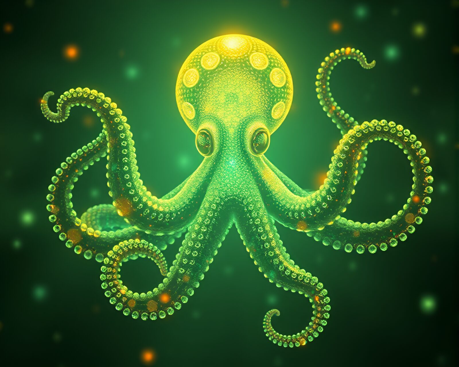 Colorful octopus design with fractal patterns and pixelated lighting