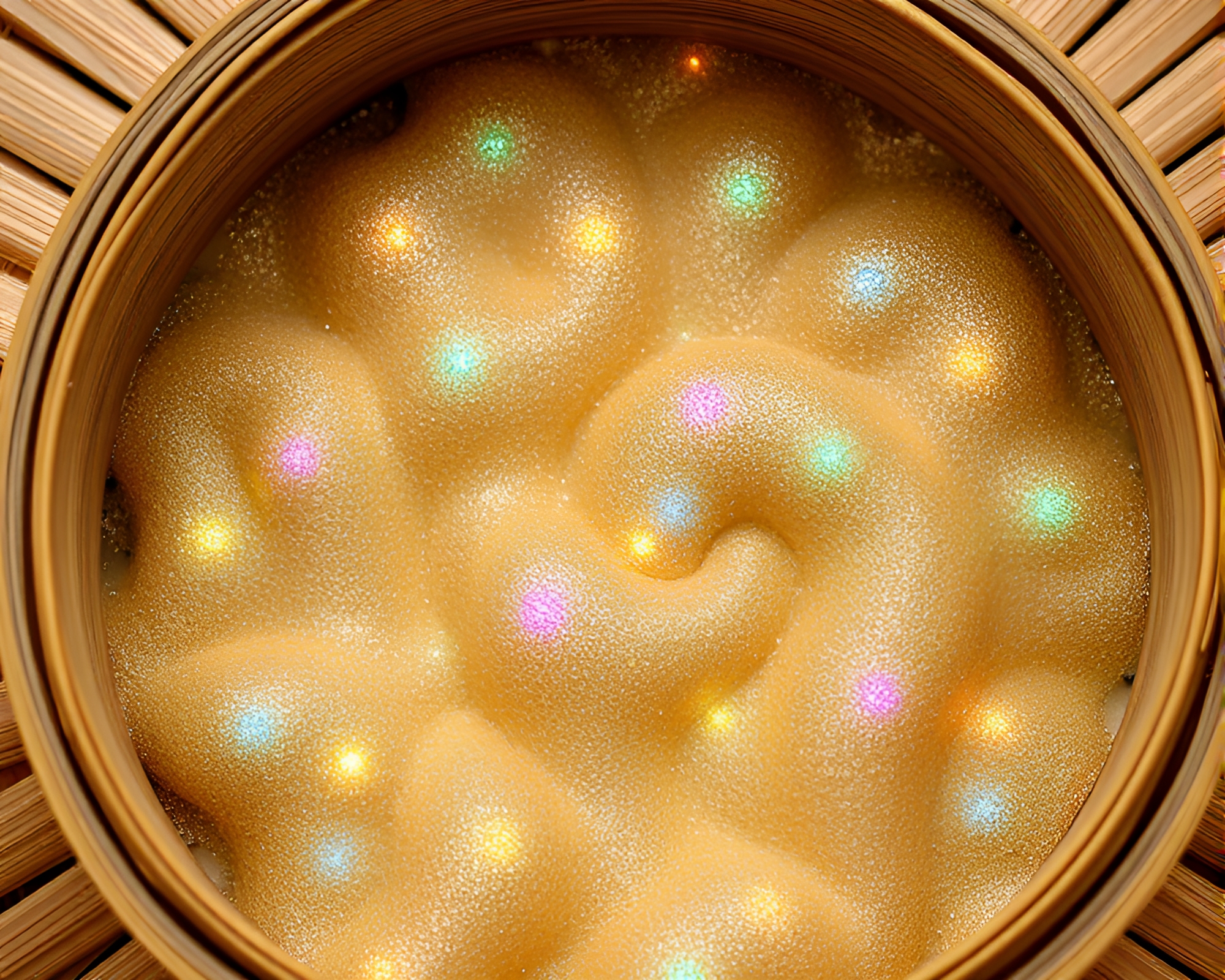 Enchanting Dim Sum Basket in Glittering Fractal Art – free AI stock image