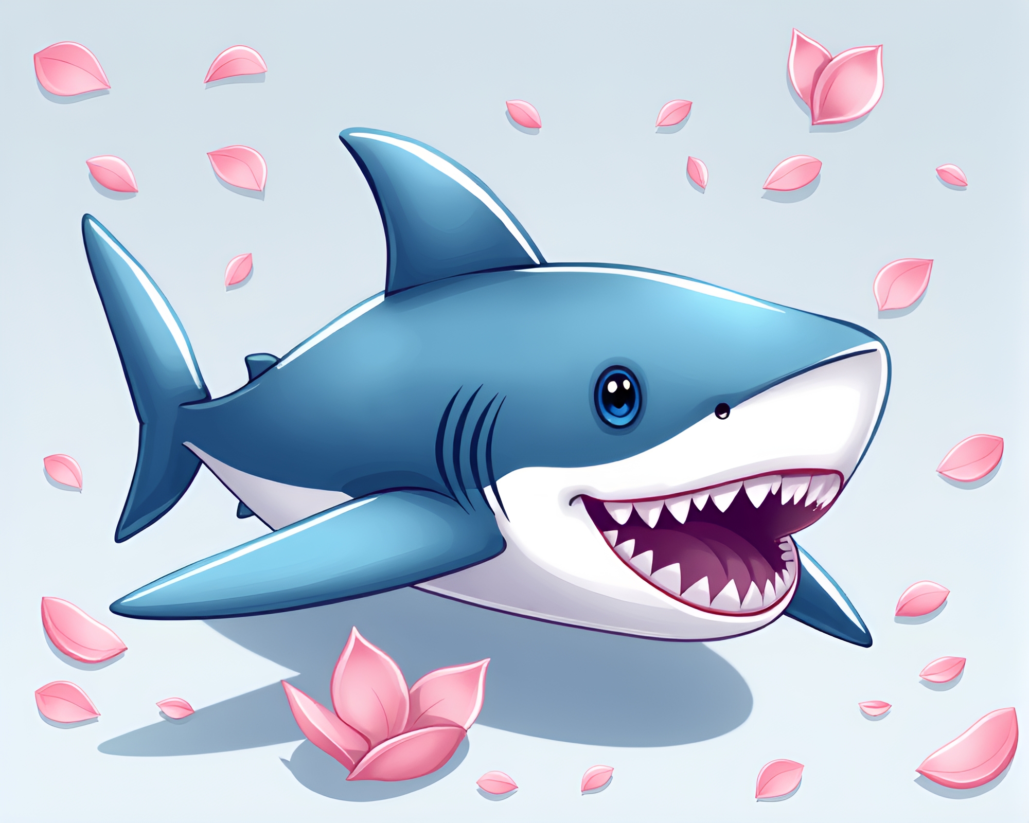 Cartoon Shark Among Flower Petals Split Toning – free AI stock image