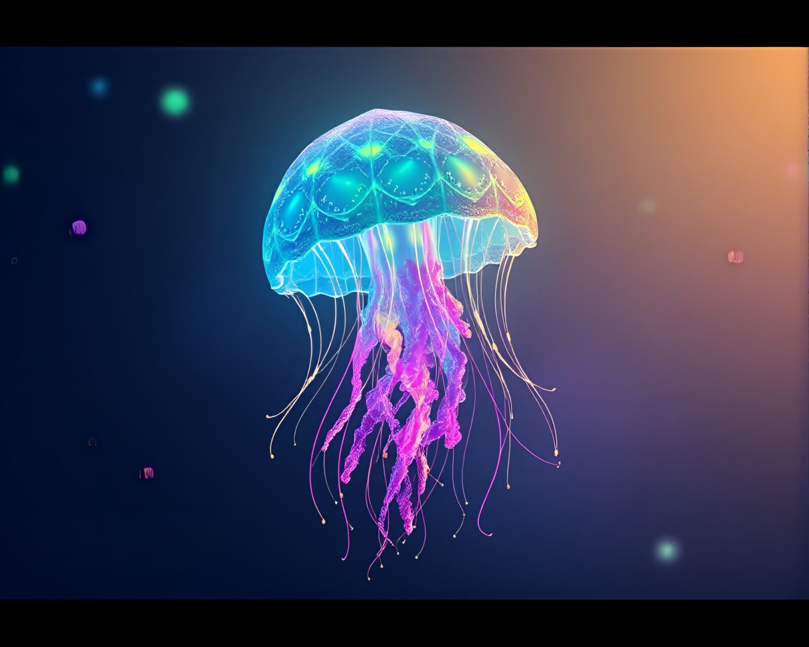 A vibrant, otherworldly jellyfish glowing in a rainbow cosmos