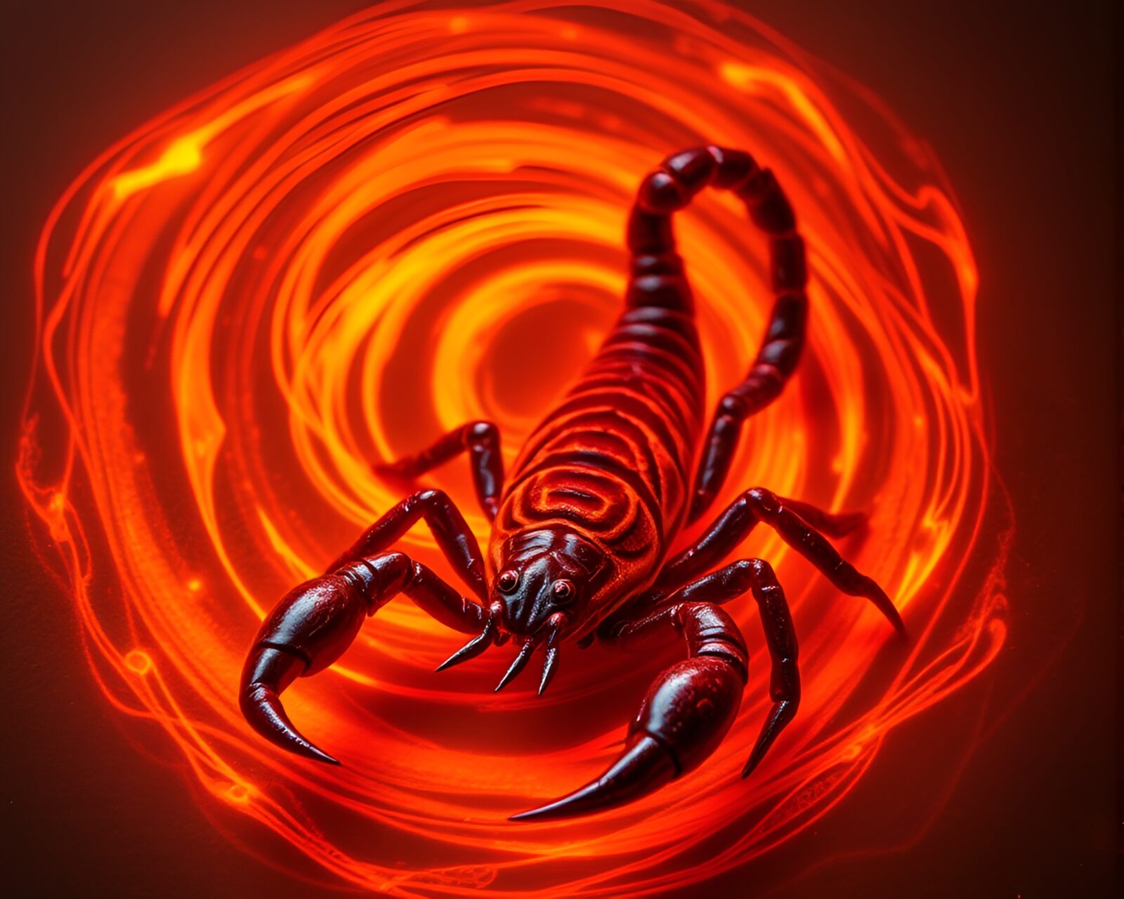 Mystical scorpion surrounded by glowing fingerprint swirls