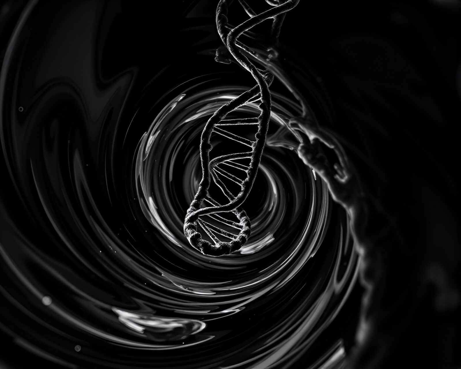 Dramatic tri-tone DNA helix swirling in mysterious vortex