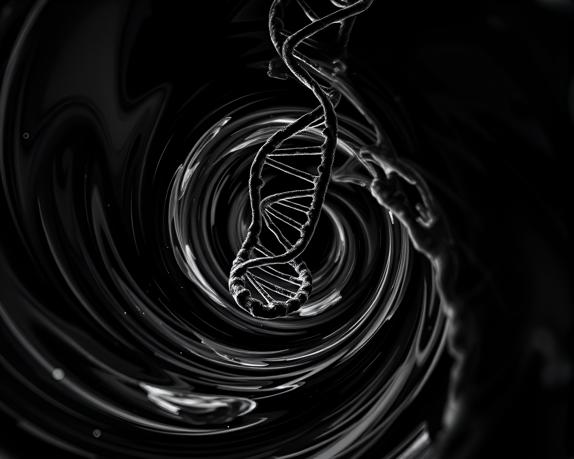 Genetic Noir: Spiraling Darkness of DNA Helix – free AI stock image