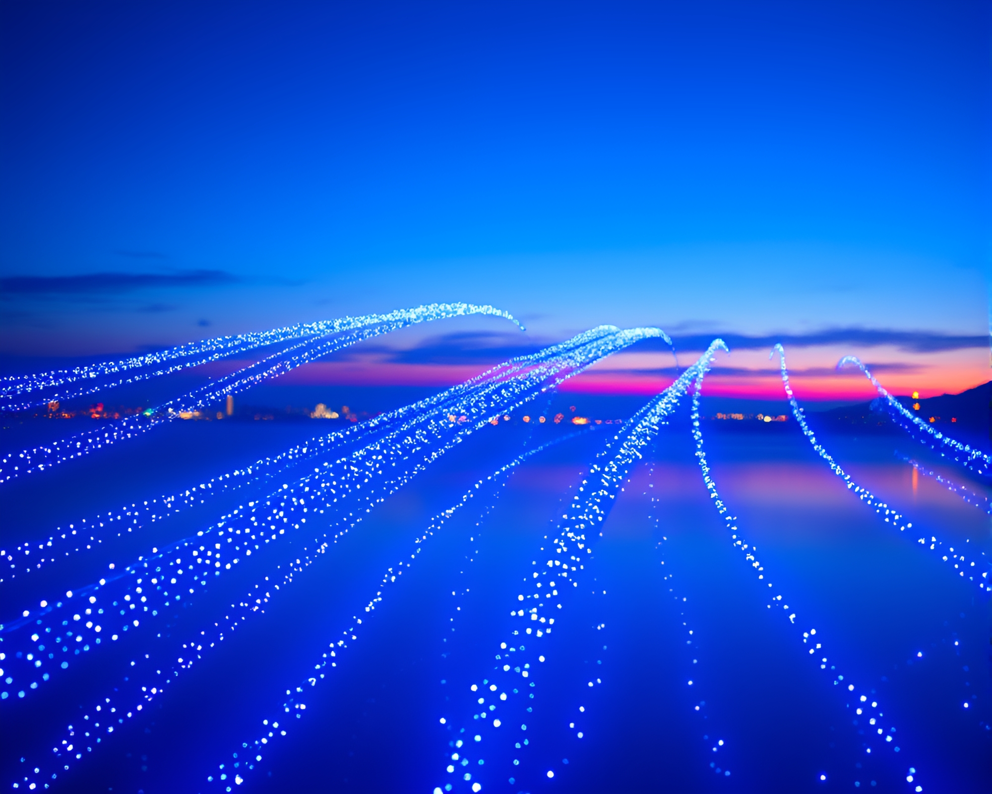 Twilight Blue Hour Jetpack LED Pixel Grid – free AI stock image