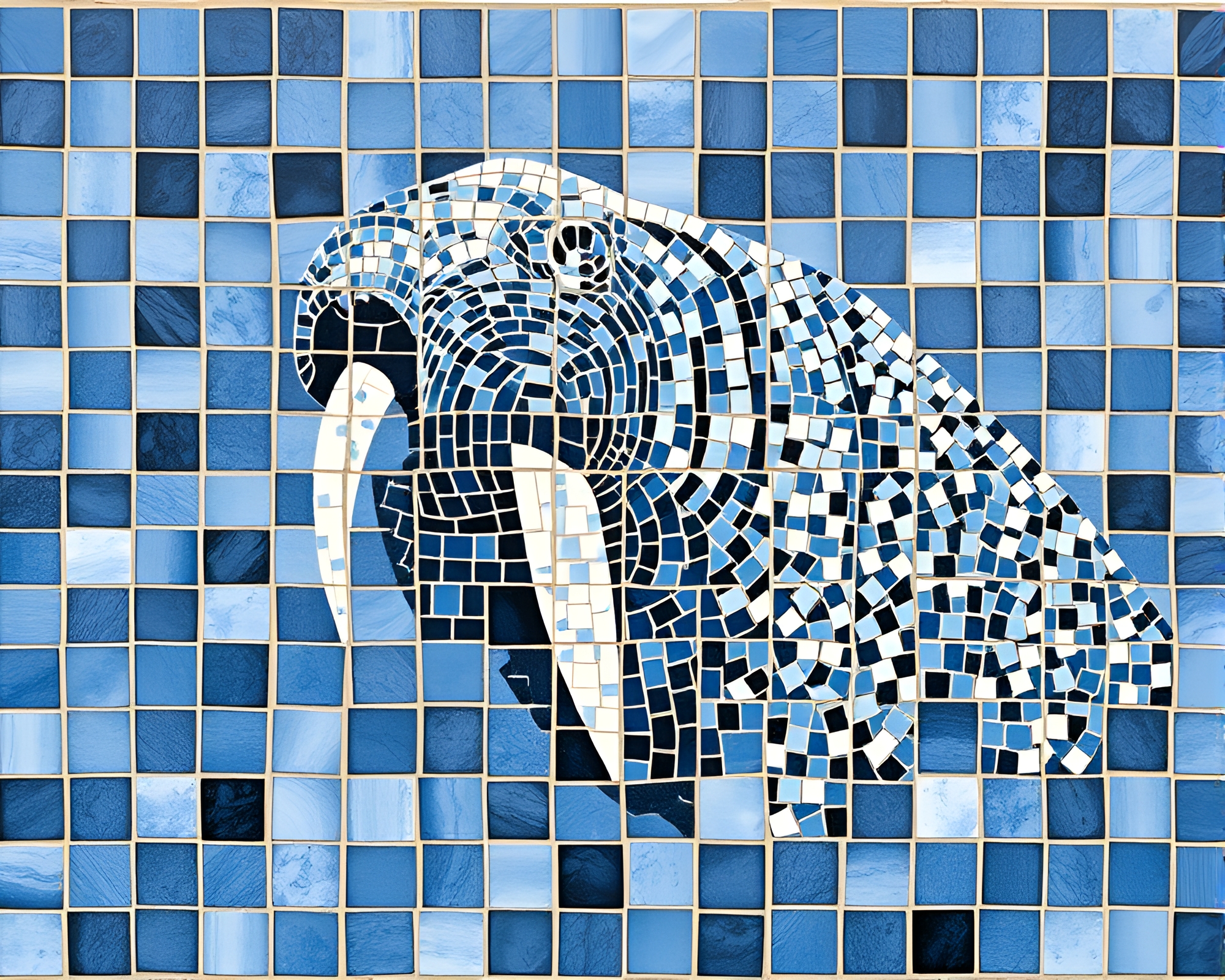 Majestic Walrus Photomosaic in Monochrome Blue – free AI stock image