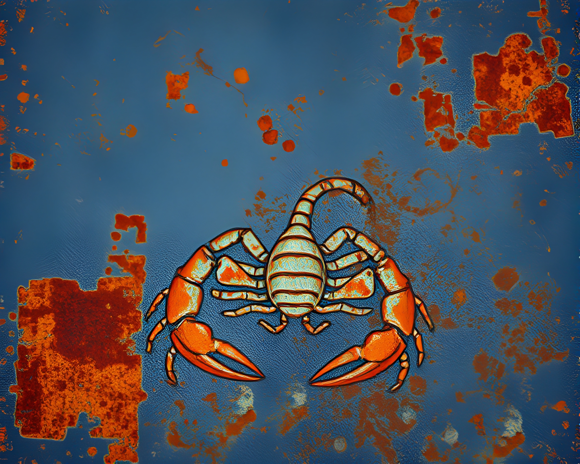Ethereal Scorpion in Grainy Rust Flake Composition – free AI stock image