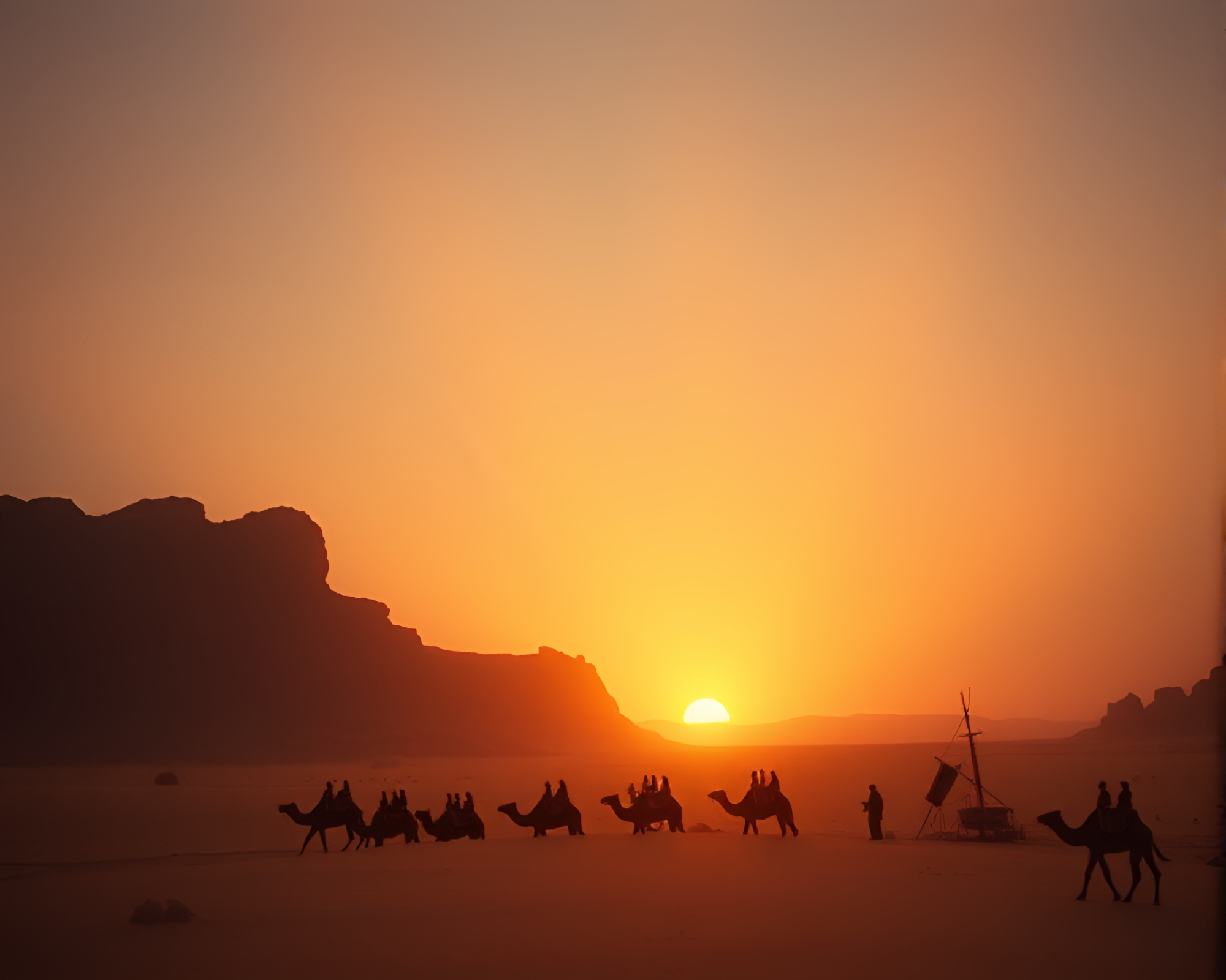 Ethereal Desert Dawn with Film Burn – free AI stock image