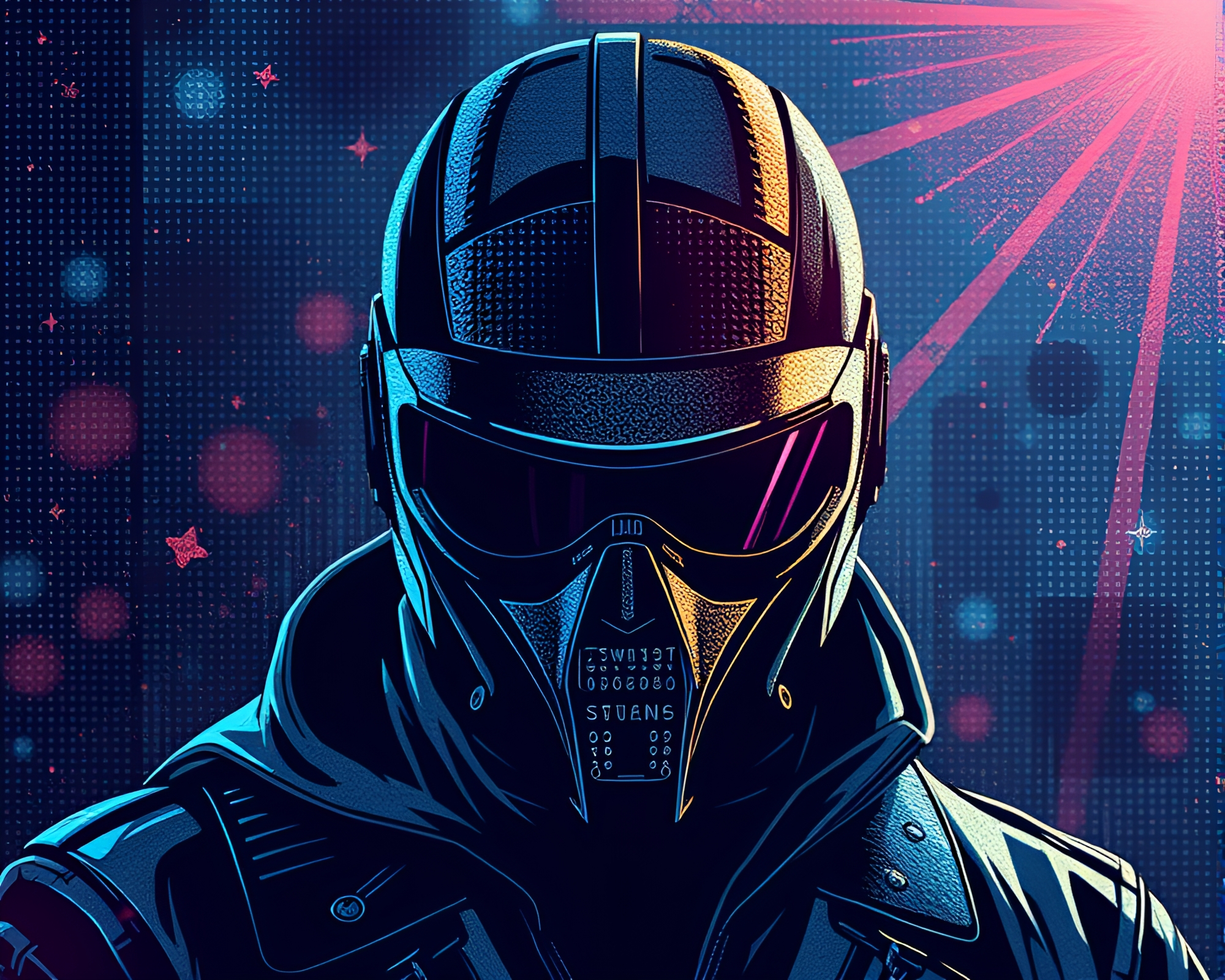 Cyberpunk Vigilante in Halftone Grid World – free AI stock image