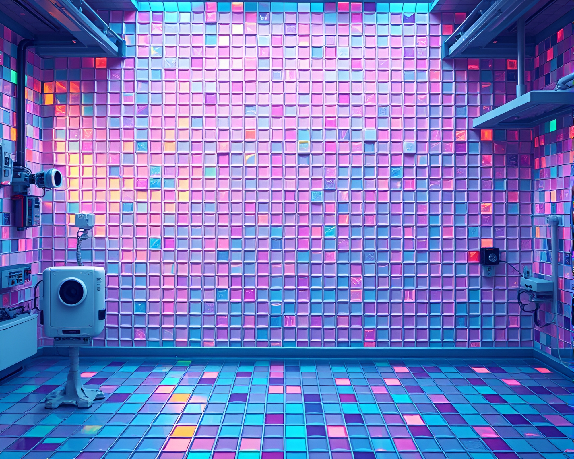 Robotic Laboratory Mosaic Tiling with Holographic Texture – free AI stock image