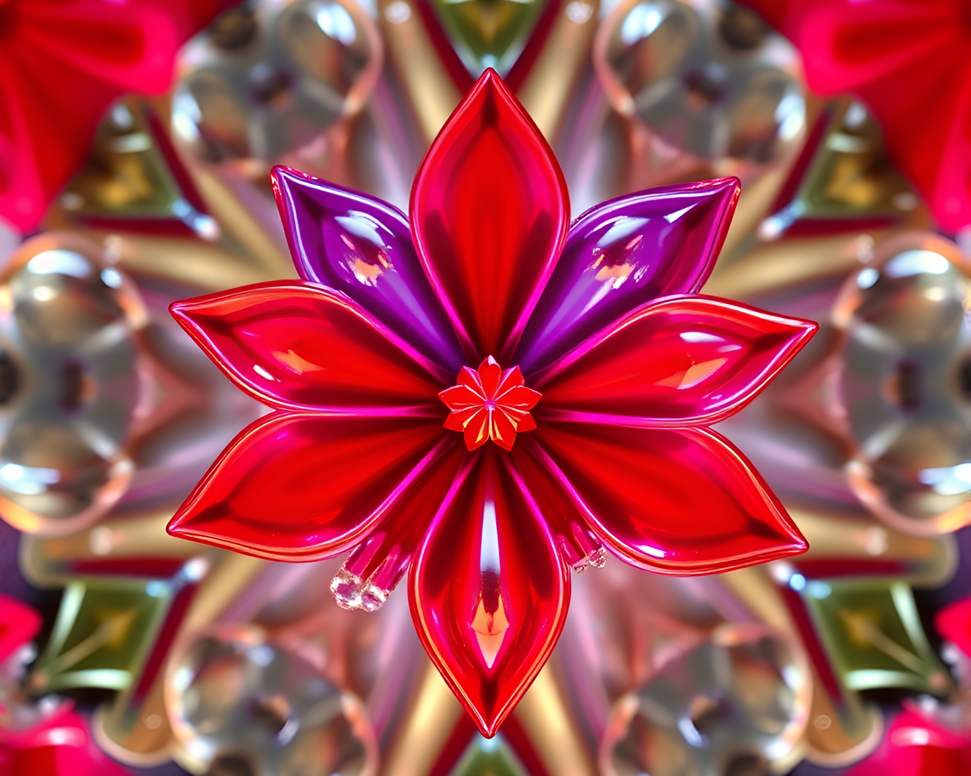 Kaleidoscope Origami: Cartoon Flowers in Beads Rain – free AI stock image