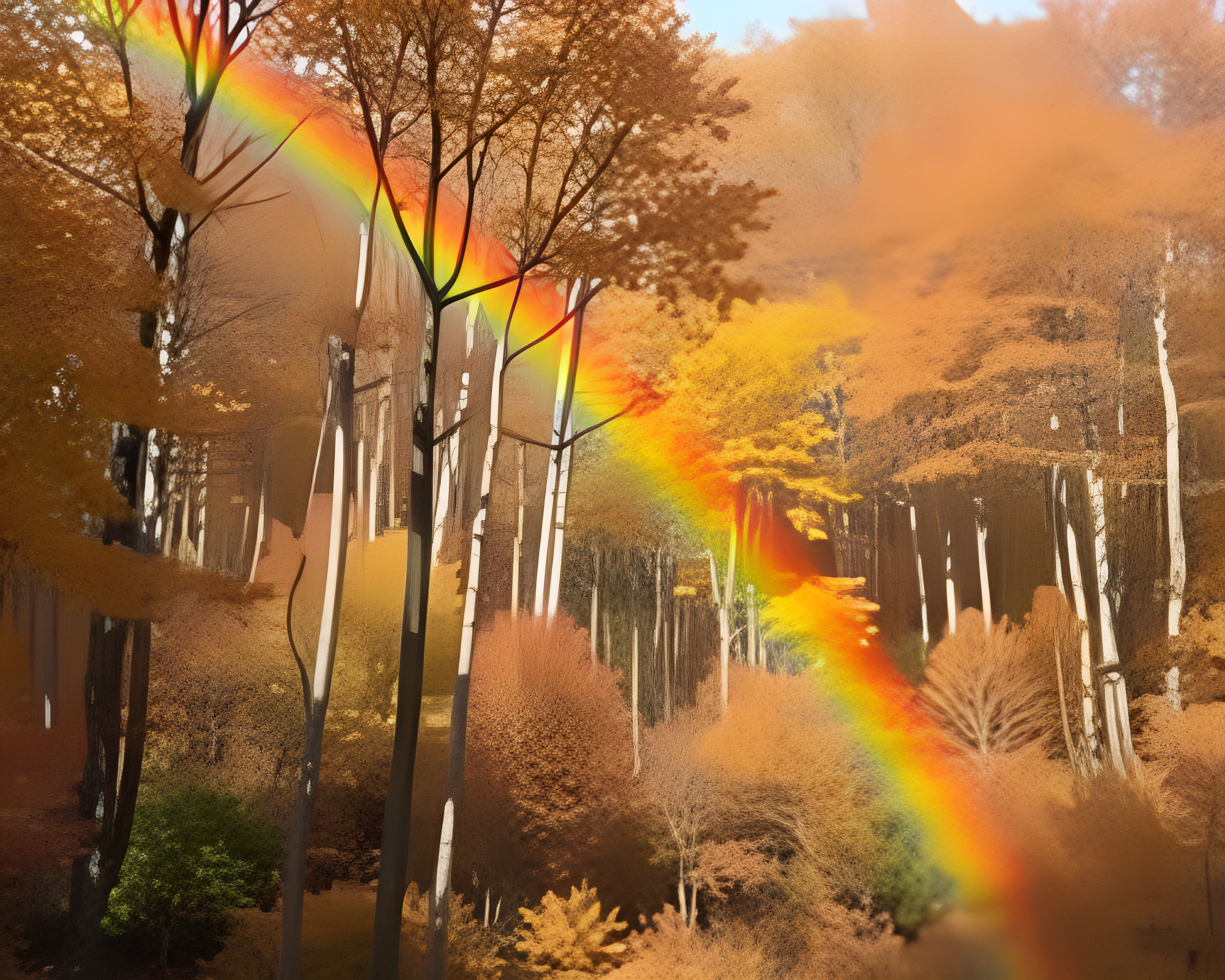 Rainbow Refraction in Autumn Forest: Neural Style Transfer – free AI stock image