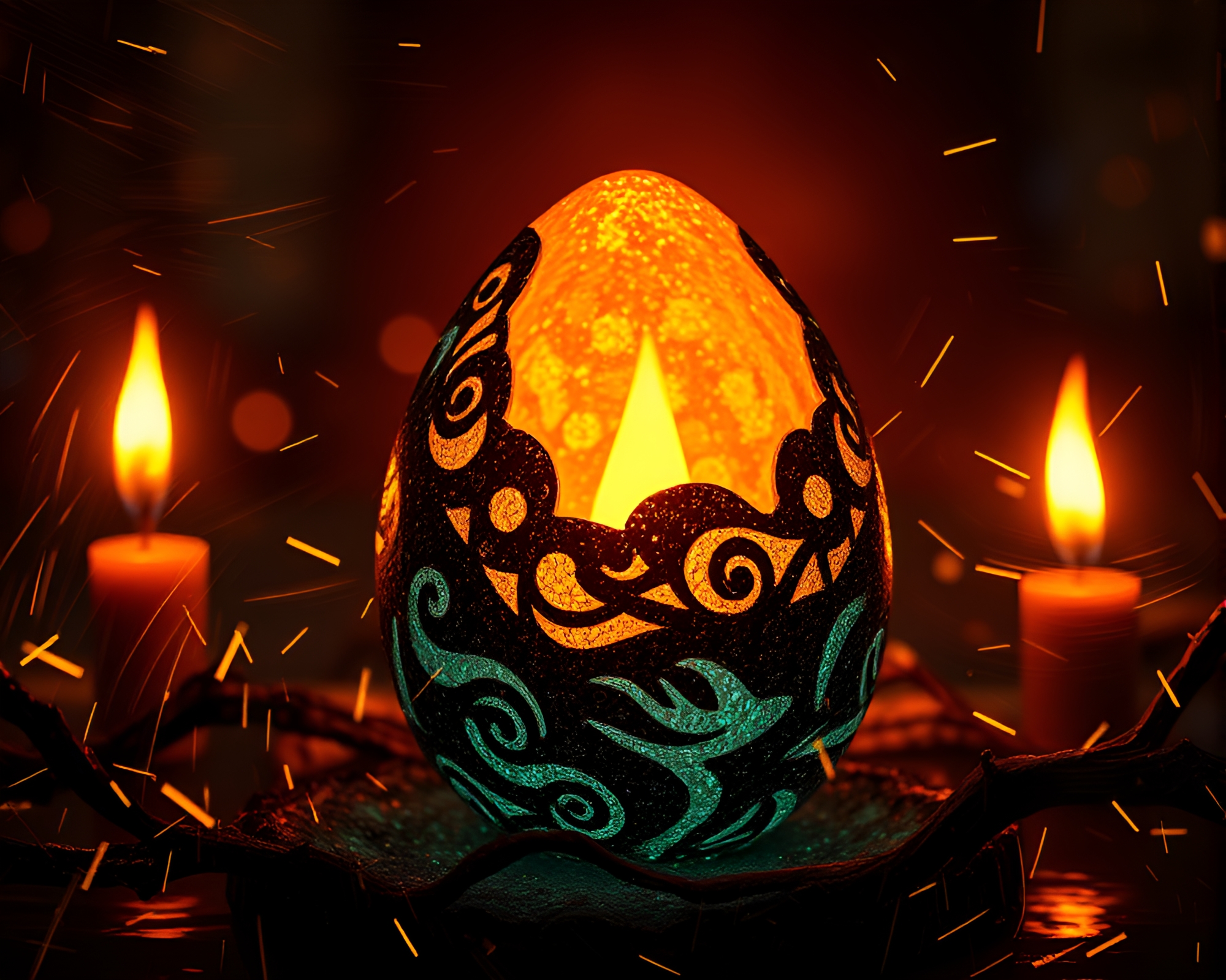 Dragon Egg in Candlelit Metallic Ambiance – free AI stock image