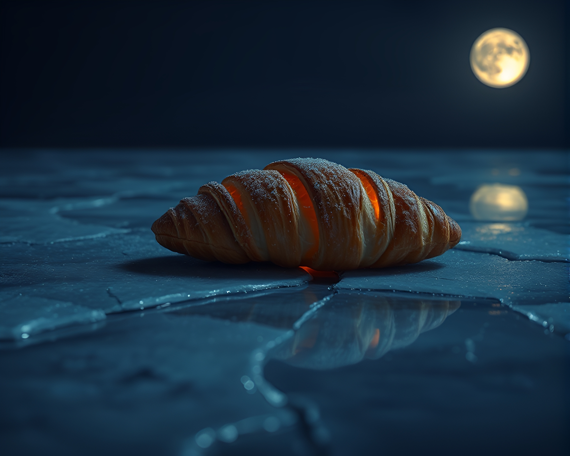 Moonlit Croissant Ice Reflection in Cloth Simulation – free AI stock image