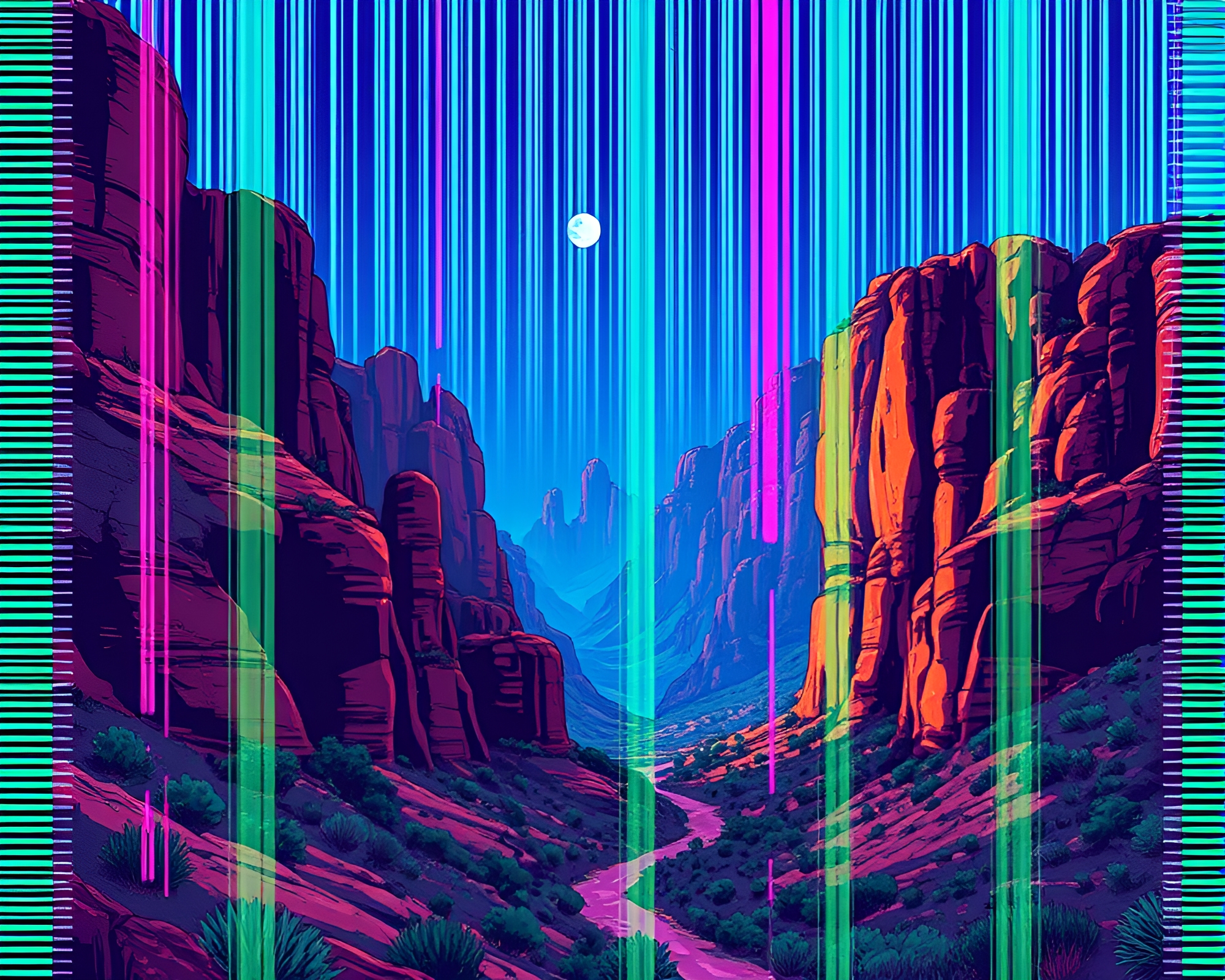 Futuristic Barcode Canyon: Cyberpunk Illustration – free AI stock image