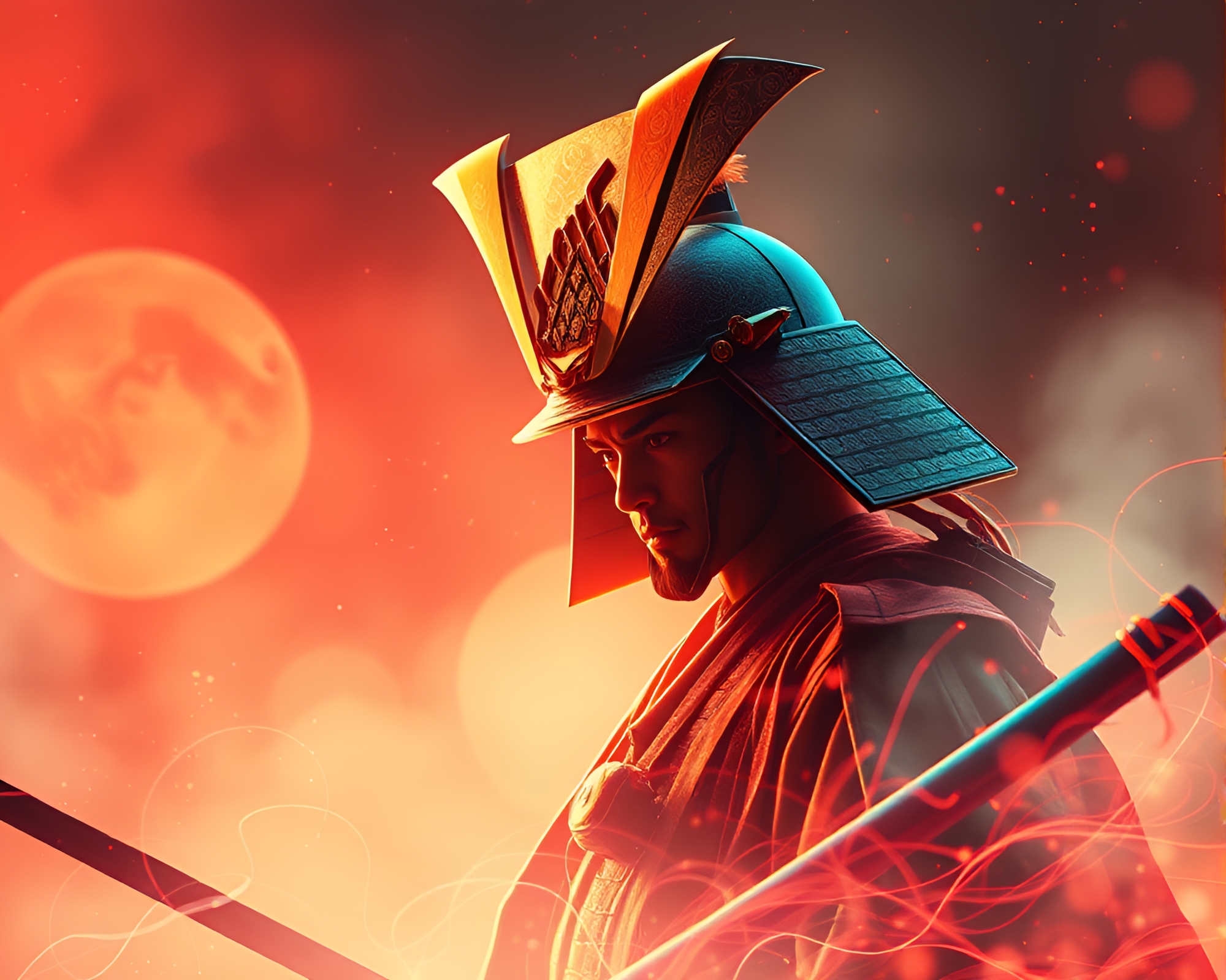 Fiber Optics Samurai: A Dreamy Pop Art – free AI stock image