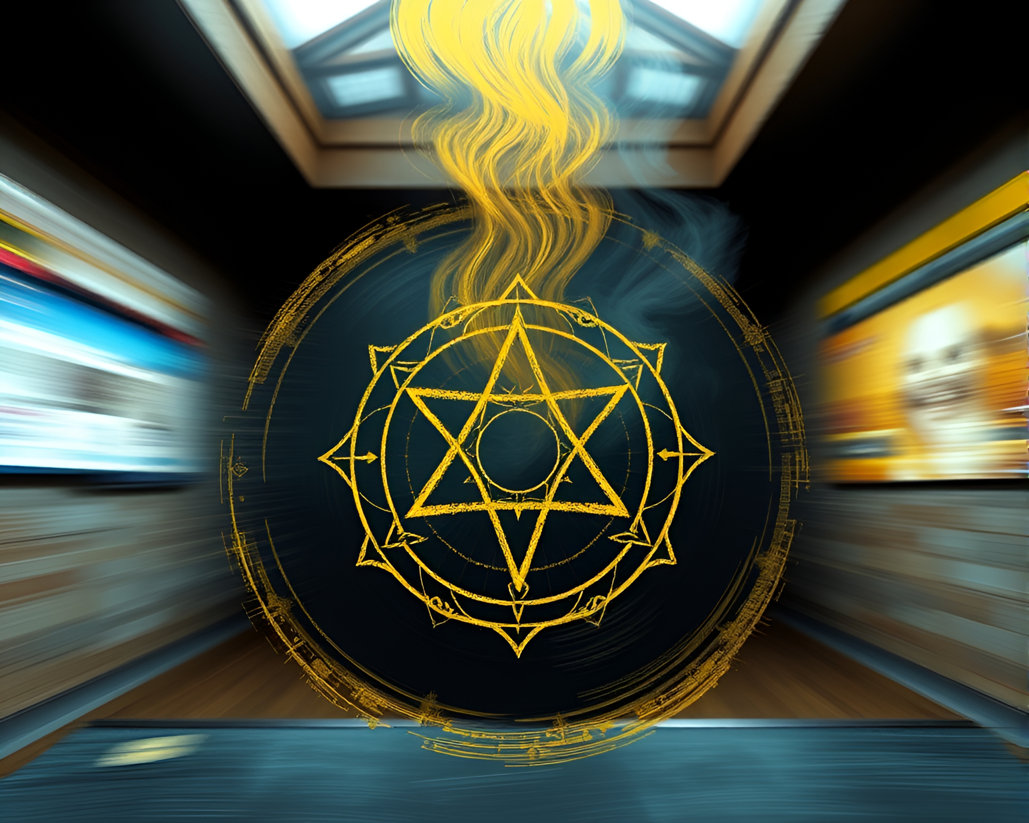 Esoteric Mustard Sigil with Chalk Motion Blur – free AI stock image