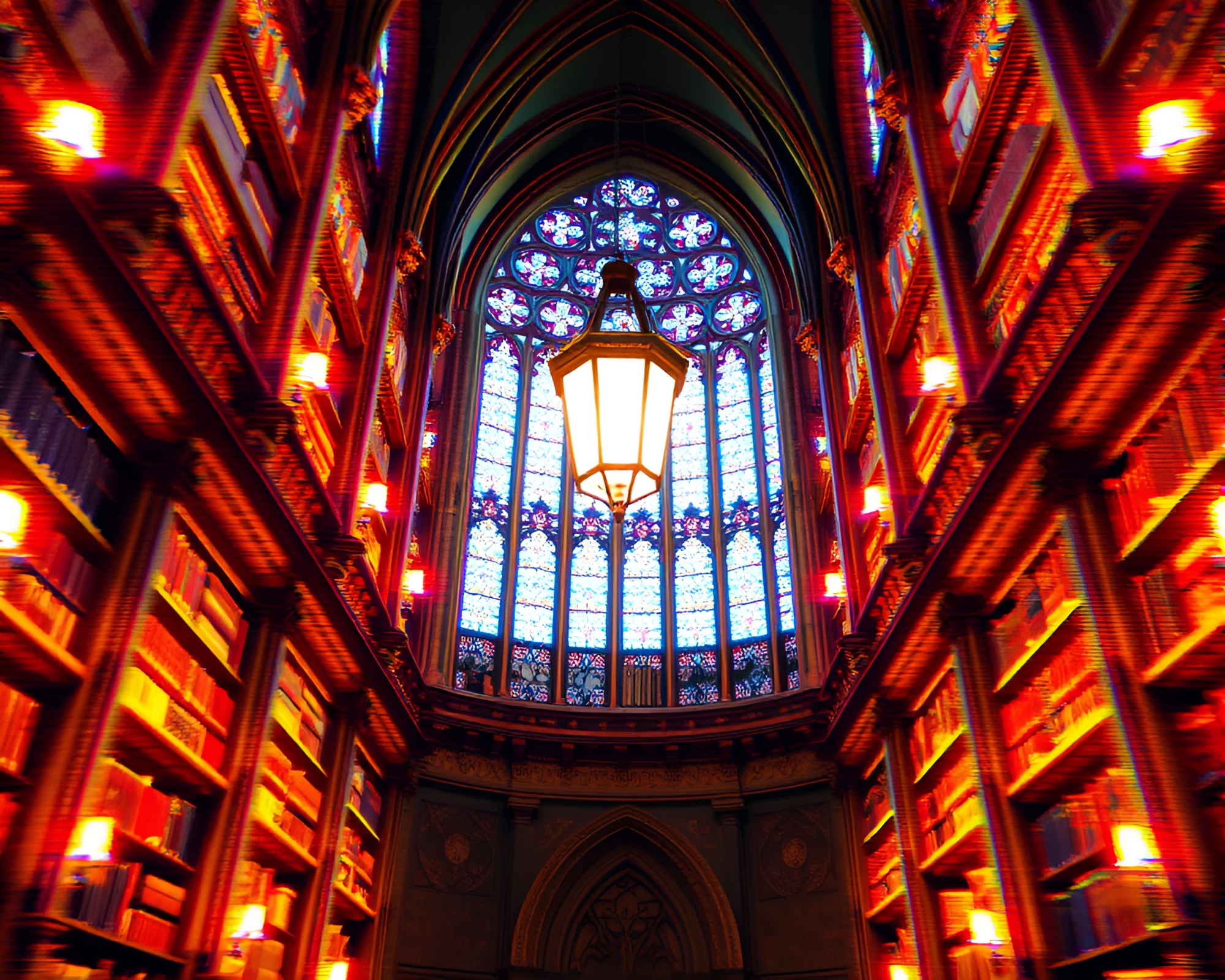 Gothic Cathedral Glitch Artifacts in Enigmatic Neon Light – free AI stock image