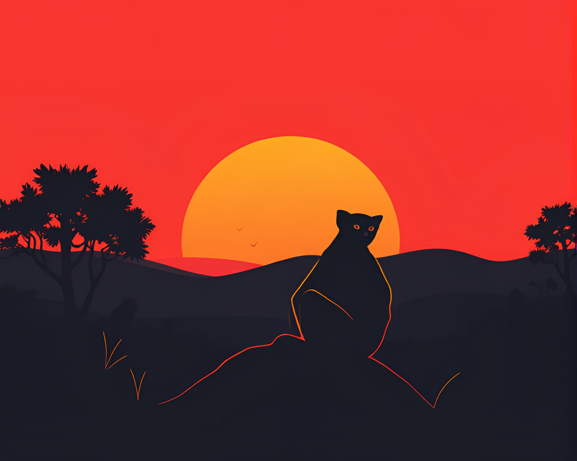 Minimalist Lemur Silhouette at Sunset – free AI stock image